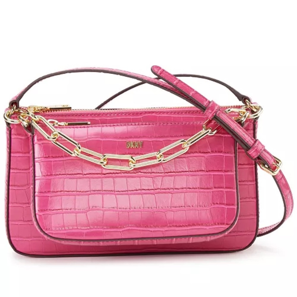 DKNY Double Crossbody Hot Pink Chain Bag Set of 2 Bags AUTHENTIC NEW - Picture 5 of 14